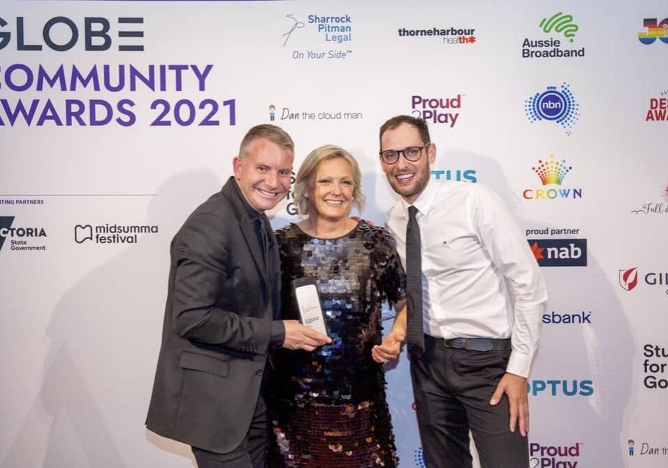 Jobsbank CEO Corinne Proske and the Piano Bar team celebrating their 'Excellence in LGBTIQ Small Business and Enterprise' award.